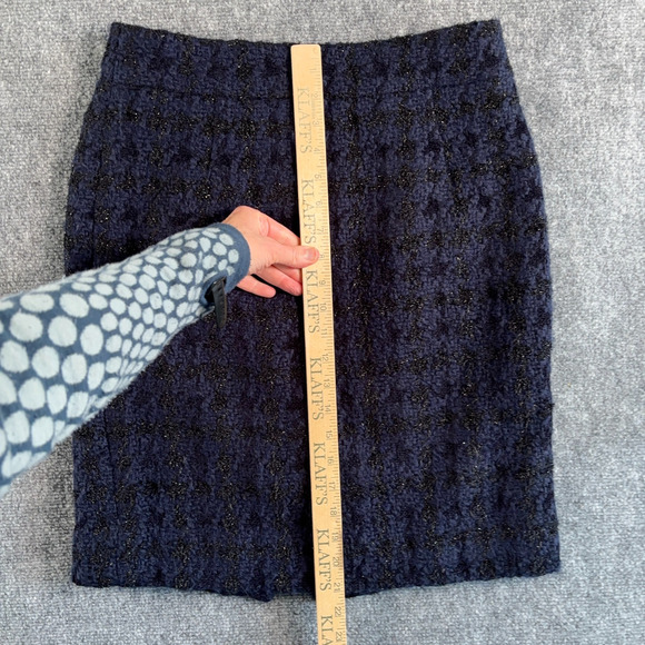 J.Crew Blue & Black Metallic Wool Pencil Skirt Size 6 Lined Work Holiday Sparkle - Picture 6 of 6